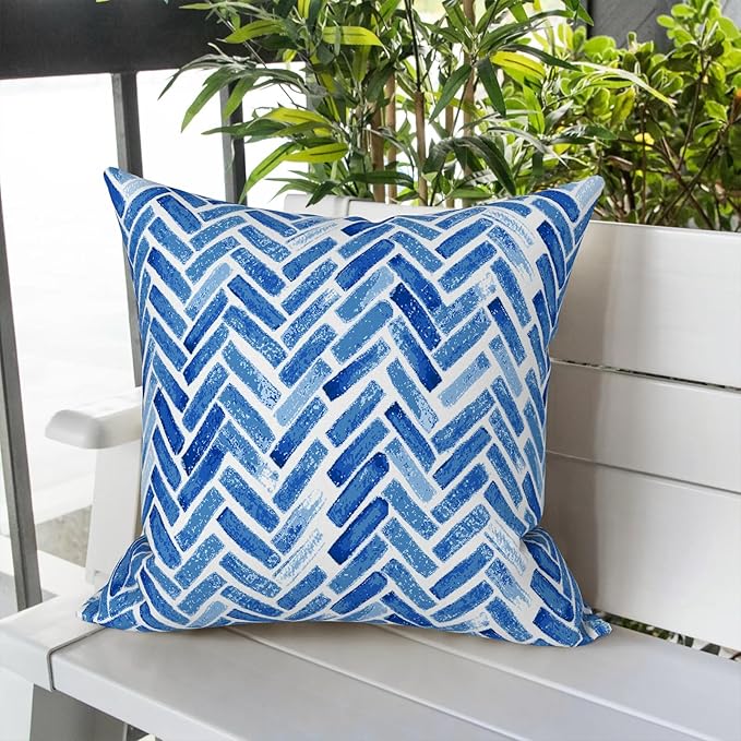 LVTXIII Outdoor Throw Pillow Covers 16 x 16 Inch, Covers ONLY Modern Cute Pattern Decorative Square Toss Pillow Case Pack of 2 for Home Patio Garden Sofa Bed Furniture, Blue Bricks