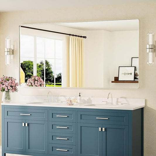 TETOTE 72 x 36 Inch Brushed Nickel Mirror Metal Framed Bathroom Mirror, Tempered Glass, Modern Farmhouse Wall Mounted Mirror for Decorative(Horizontal/Vertical)