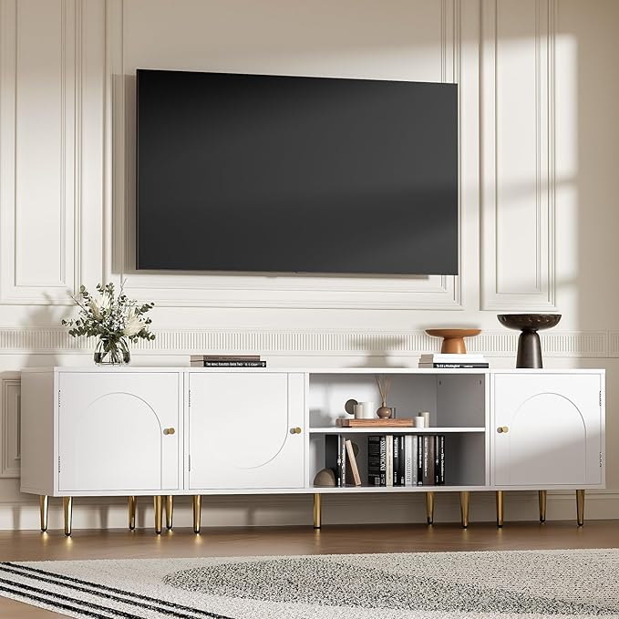 Modern TV Stand for TVs up to 80", Combined TV Stand for 75+ inch TV, Entertainment Center for 60/65/70in TV, TV Media Stand with Storage Side Cabinet for Living Room, Bedroom, White