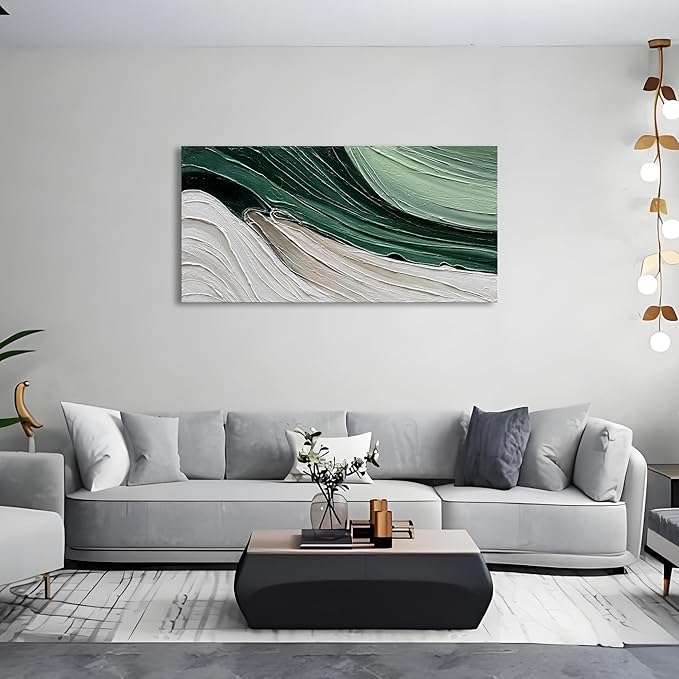 Art 24x48 Inch Hand-Painted Green Texture Oil Painting Modern Abstract Canvas Art Home Wall Decoration