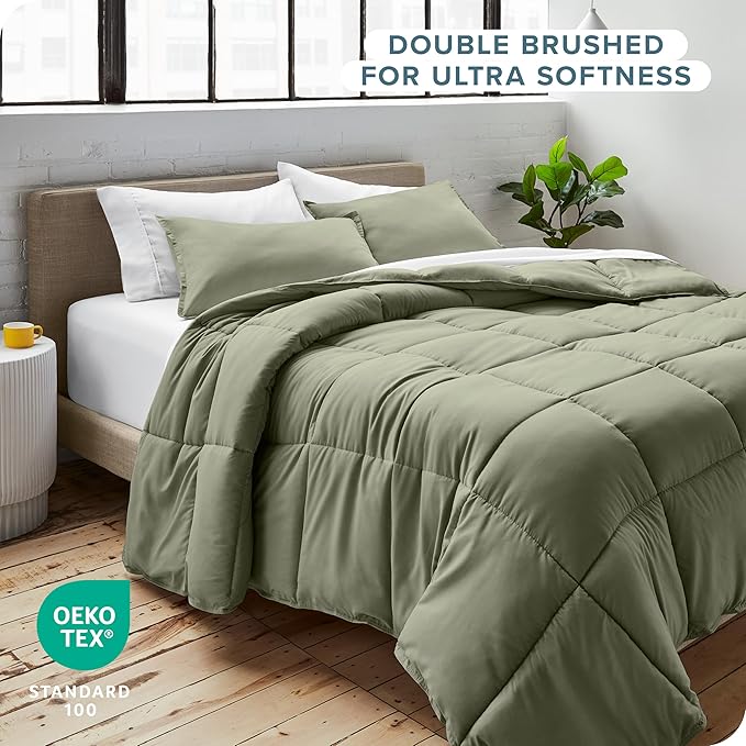 Bare Home Comforter Set - Twin/Twin Extra Long Size - Ultra-Soft - Goose Down Alternative - Premium 1800 Series - All Season Warmth (Twin/Twin XL, Sage)