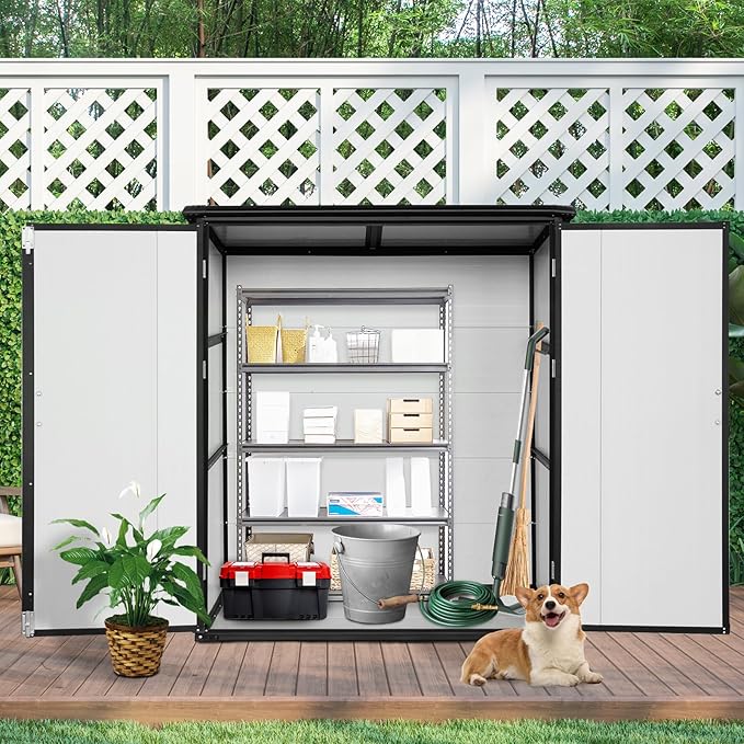 5x3 FT Resin Outdoor Storage Shed with Floor, Resin Cabinet with Lockable Doors, Waterproof Plastic Bike Tool Shed Easy to Install for Patio Furniture, Bikes, White