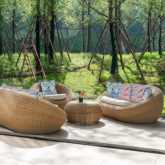 JMGBird 18×18 Inch Outdoor Lumbar Pillows Pack of 2 Colors Waterproof Throw Pillows with Insert Rectangular Decorative Garden Cushion for Home Furniture Patio Coach Sofa