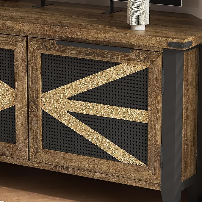 VFK Farmhouse Corner TV Stand for 50 Inch TV, Rustic Entertainment Center with Storage, Space-Saving Media Console Table for Living Room & Bedroom