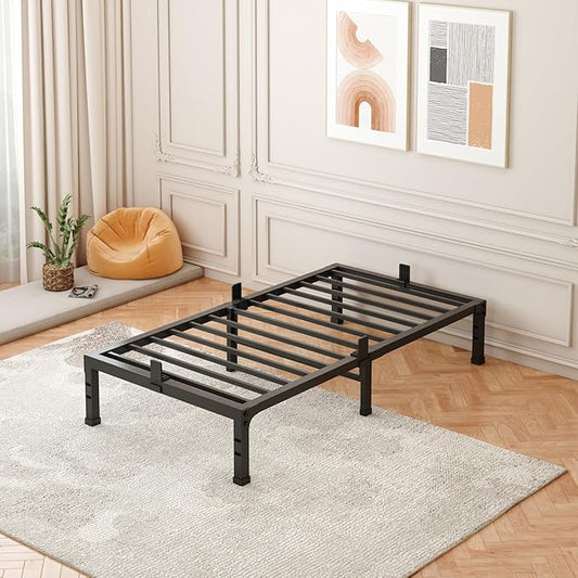 FUIOBYVV Twin Bed Frame,12 Inch Metal Platform with Space-Saving Design,Steel Slat Support,Non-Slip Mattress Stopper,No Box Spring Needed,Quiet and Sturdy,Easy Assembly