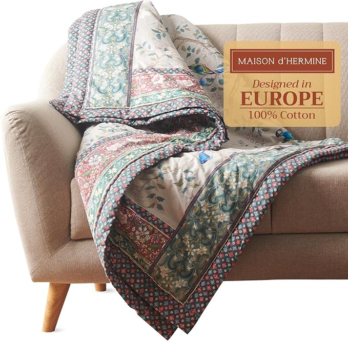 Maison d' Hermine Throw Blanket for Couch Lightweight Soft Warm Breathable Cotton Throw Blankets for Bed Girls Boys Women Men Gifts Sofa Travel Living Room Chair Bedding (60"x80", Osaka)
