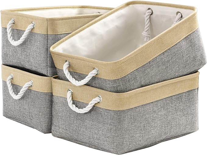 TcaFmac Cube Storage Bin, Storage Baskets for Organizing [4 Pack] Closet Organizers and Storage with Handles(Gold&Grey,15.7" L×11.8" W×8.2" H)