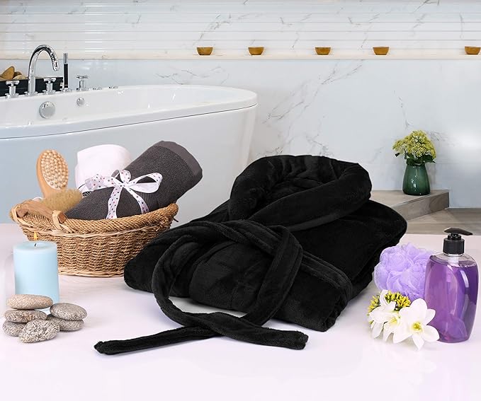 NY Threads Mens Robe with Hood, Luxury Plush Fleece Hooded Mens Bathrobe, Spa Bath Robe for Men