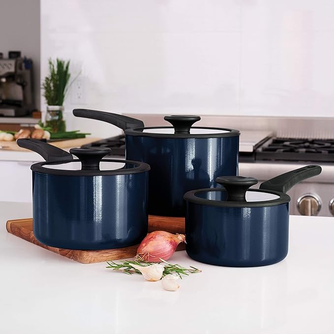 Tramontina Aluminum Non Stick 6-Piece Nesting Sauce Pan Set with Lids - Naval, Kitchen Nonstick Cookware Set, Dishwasher and Oven Safe