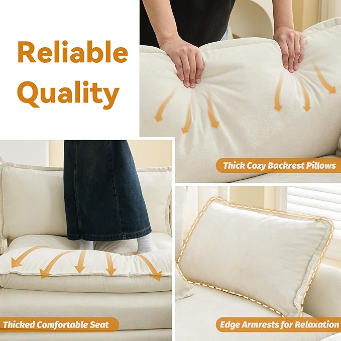 111'' Sectional Cloud Deep Seat Couch, Oversized Chenille U Shaped Sectional Sofa for Living Room Set, Comfy Upholstered Modular 5-Seats Sectional Sofa Couch with 2 Movable Ottoman, Beige