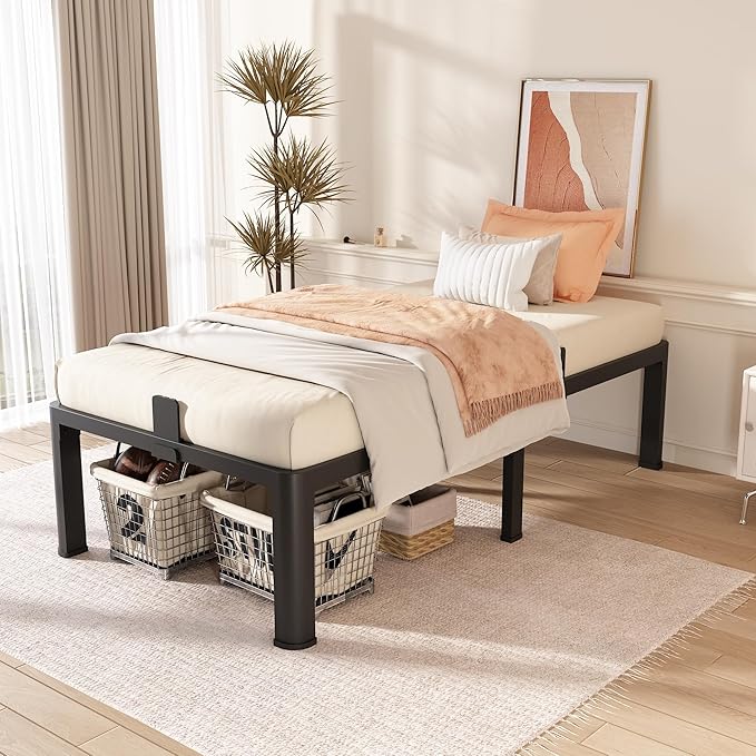FUIOBYVV Twin XL Bed Frames with Round Corner Edge Legs 16 inch High 3500 lbs Heavy Duty Metal Platform Bed Frame Twin Size No Box Spring Needed/Non-Slip/Steel Slat Support/Noise Free