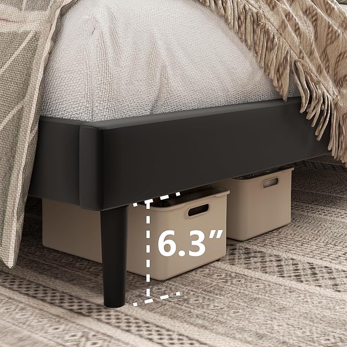 King Size Bed Frame, King Size Platform Bed Frame and Velvet Upholstered Headboard with Strong Wood Slats, Box Spring Optional, Mattress Foundation, Easy Assembly Black