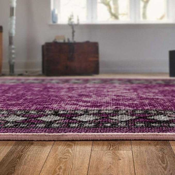 Antep Rugs Alfombras Modern Bordered 2x10 Non-Skid (Non-Slip) Low Profile Pile Rubber Backing Indoor Area Runner Rugs (Purple, 2' x 10')