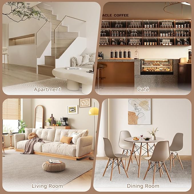 35.5'' 5 Piece Round Dining Table Set for 4, Mid-Century Modern Table with Chairs, Space Saving, Plastic Seats, Wood Legs, Circle Dinner Table for Kitchen, Home, Apartment, Khaki