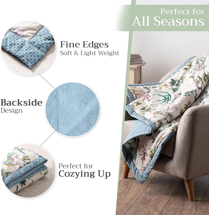 Maison d' Hermine Throw Blanket for Couch Lightweight Soft Warm Breathable Cotton Throw Blankets for Bed Girls Boys Women Men Gifts Sofa Travel Living Room Chair Bedding (60"x80", Hokuzai)