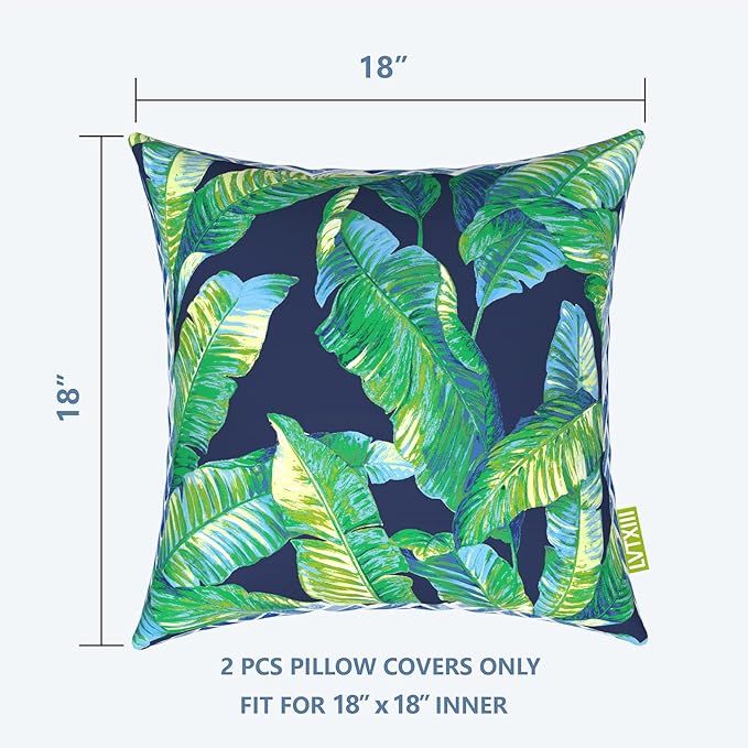 LVTXIII Indoor Outdoor Pillow Covers, Covers ONLY Patio Accent Square Toss Pillow Cushion Case 18" x 18" Pack of 2 for Chair Sofa Couch Patio Furniture Decoration – Hanalei Lagoon