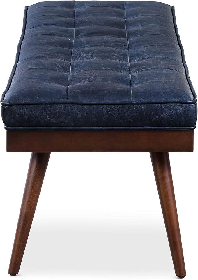 POLY & BARK Napa Luca Leather Bench, Midnight Blue