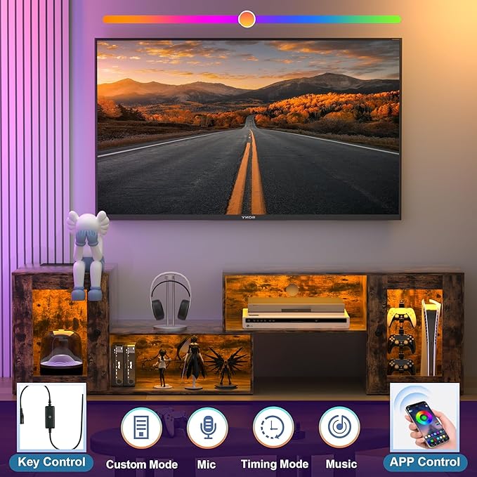 VECELO LED TV Stand for Televisions up to 70 Inchs Modern Entertainment Center with Storage, Media Console with 23 Flashing Options and 4 Customizable Modes for Living Room, Bedroom