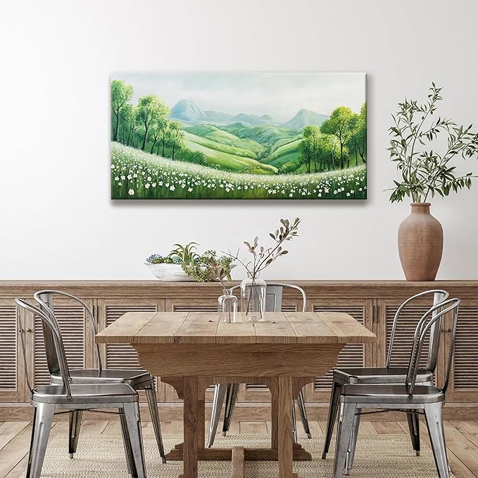 Tsomzxng Canvas Wall Art Decor Prints Green Natural Modern Landscape Green Wall Decorations Mountain Wilderness Artwork For Living Room Wall Bedroom Kitchen Office Home Wall Artwork 20"×40"