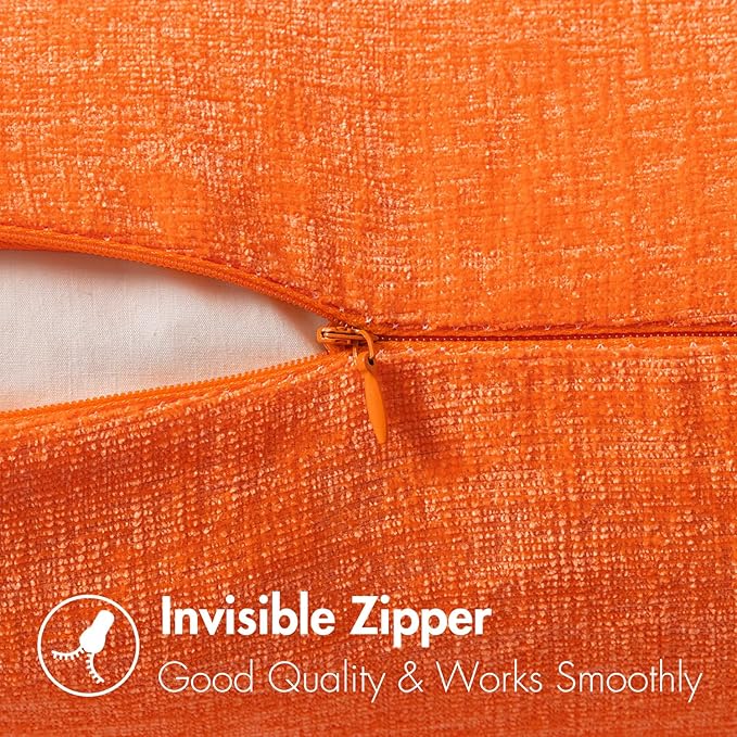 MIULEE Fall Pack of 2 Bright Orange Throw Pillow Covers 12x20 Inch Soft Chenille Pillow Covers for Sofa Living Room Couch Solid Dyed Cases