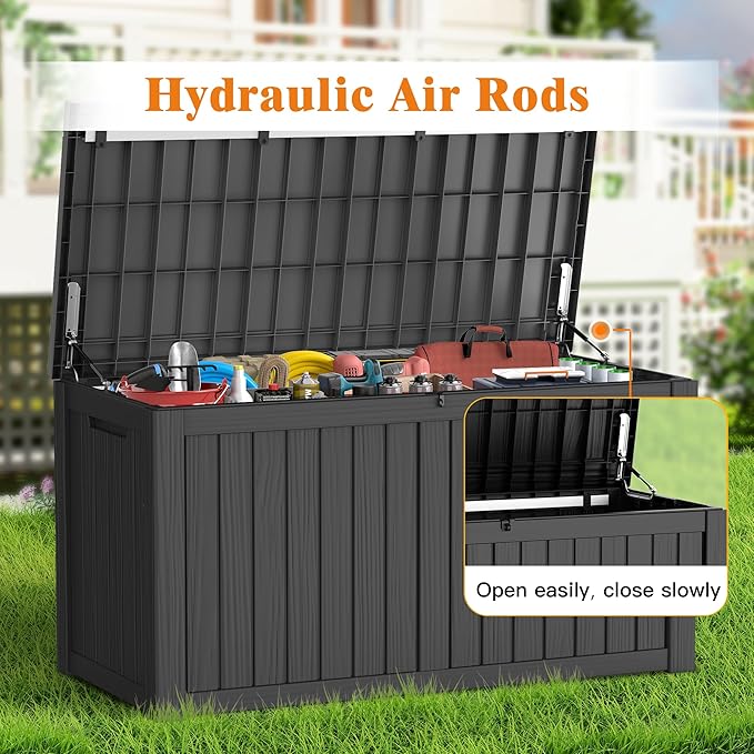 150 Gallon Outdoor Storage Box Waterproof Deck Box for Garden Tools, Lockable Storage Box for Patio Cushion Outside Package Delivery Box