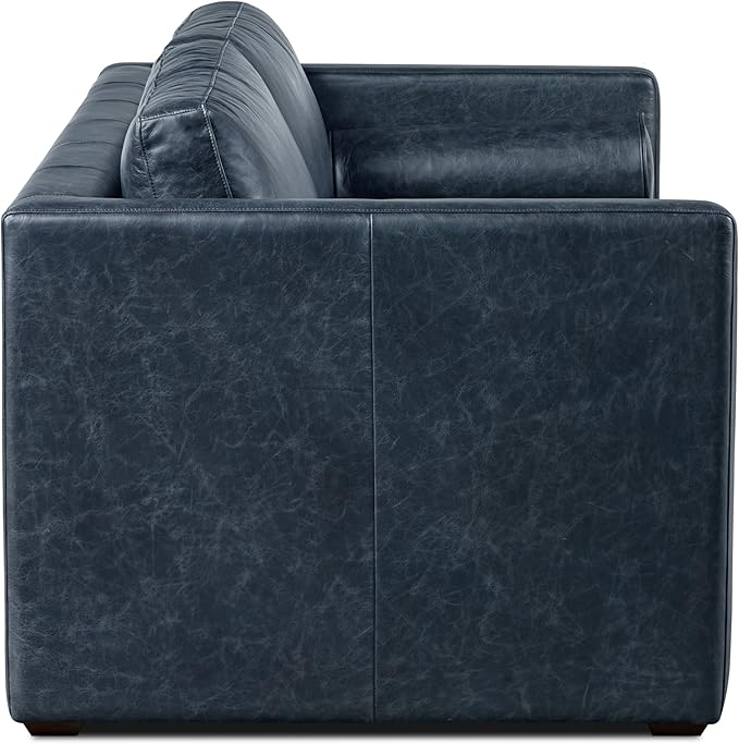 POLY & BARK Napa 82" Leather Pull-Out Convertible Sleeper Sofa in Midnight Blue