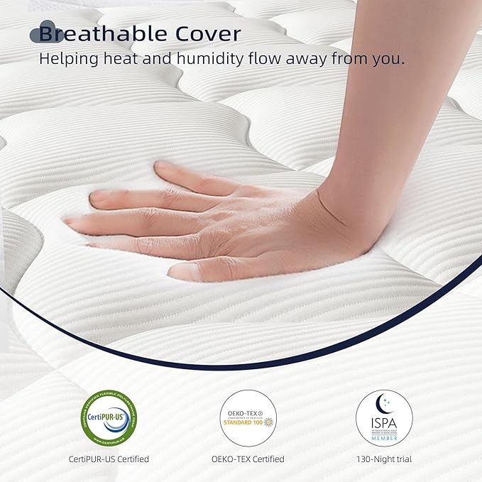 Crystli 14 Inch Queen Mattresses Bed in A Box, Queen Size Hybrid Mattress with Zero Pressure Foam, Innerspring Mattress for Pressure Relief, Motion Isolation, Medium Firm, CertiPUR-US Certified
