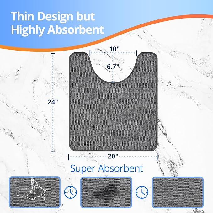 Toilet Rugs U Shaped Washable 24x20, Ultra Thin Toilet Rug Super Absorbent, Toilet Mat Rubber Backing Non-Slip, Toilet Mats Machine Washable Dry Quickly, Contour Bathroom Rugs for Toilet-Dark Grey