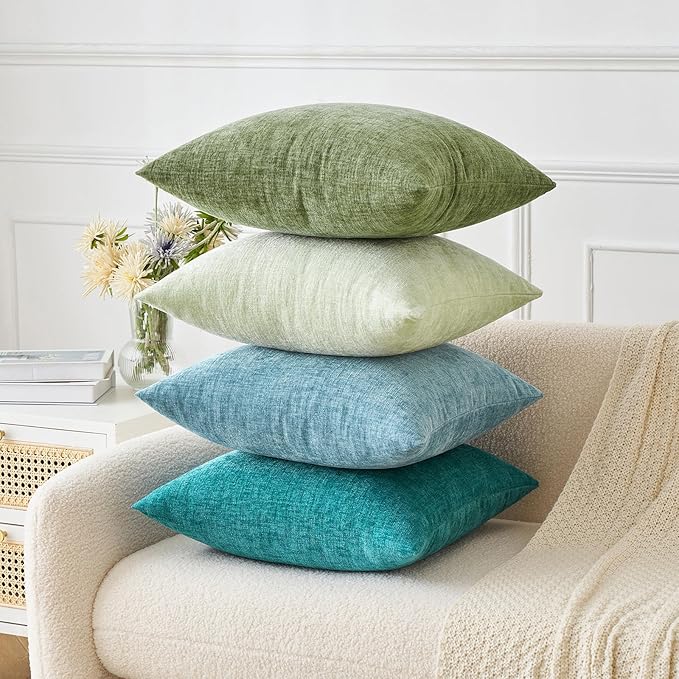 MIULEE Pack of 2 Couch Throw Pillow Covers 26x26 Inch Soft Teal Chenille Pillow Covers for Sofa Living Room Solid Dyed Pillow Cases