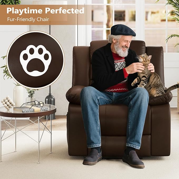 ANJ Power Lift Recliner Chair with Massage and Heat, PU Leather Overstuffed Electric Lift Chair for Elderly, Oversized Single Sofa Recliner with Side Pockets, Remote Control(Brown)