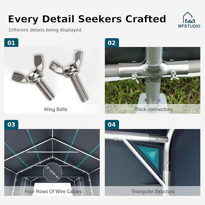 MFSTUDIO Outdoor Carport 13x22 ft, Portable Storage Sheds Shelter Garages Heavy Duty Canopy with Rolled up Zipper Doors, Outside Utility Shed Garage Tent for Boat,Patio Furniture and Tools