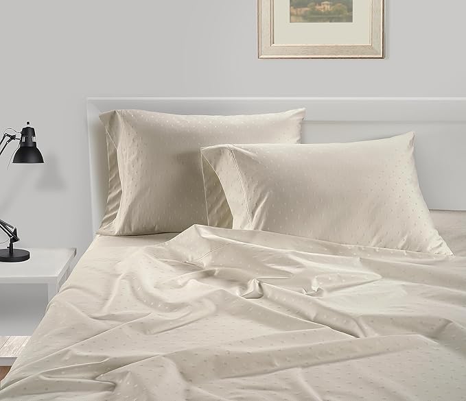 LANE LINEN Pillows Queen Size Set of 2, Soft 100% Egyptian Cotton, Cool & Smooth Pillow Cases - Swiss Dot - Ivory