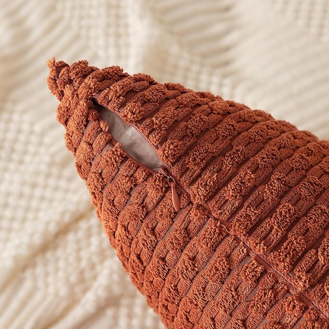 Kevin Textile Fall 2 Packs Boho Decorative Throw Pillow Covers 20x20 Inch for Living Room Couch Bed Sofa Rustic Modern Farmhouse Home Decor Soft Corduroy Square Cushion Case, Rust