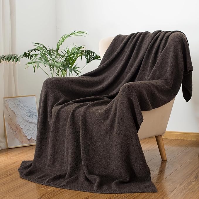Carriediosa Wool Blend Knit Throw Blanket 50" X 60", 50% Recycled Polyester Soft Cable Knitted Fluffy Throws for Couch Lightweight Woven Blankets for Sofa Fuzzy Cozy Bed Cover, Chestnut Brown