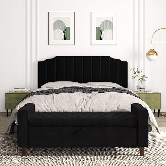 King Size Headboard Only, Velvet Wall Mounted Headboard King for Adjustable Bed Modern Upholstered Head Board Easy Assembly, Black