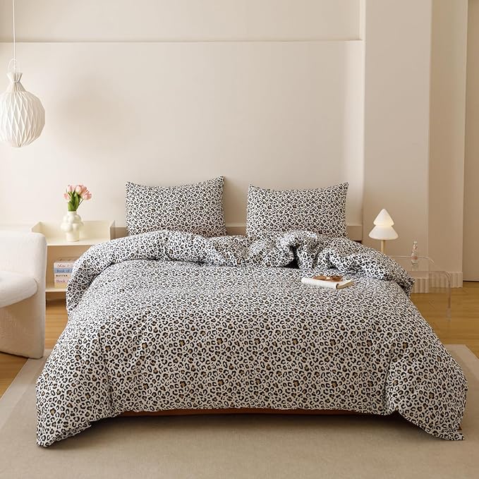 Cottonight Leopard Comforter Set King Animal Cheetah Print Bedding Set 3 Pieces Leopard Print Comforter Fluffy Soft Bedding Set Women Men King Comforter with 2 Pillowcases