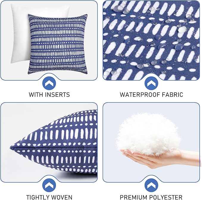 Pack of 2 18x18 Outdoor Pillows, Waterproof Throw Pillows with Inserts, Decorative Patio Pillows for Garden, Couch, Furniture, Sofa, Bed, Living Room(Pebble Dark Blue)