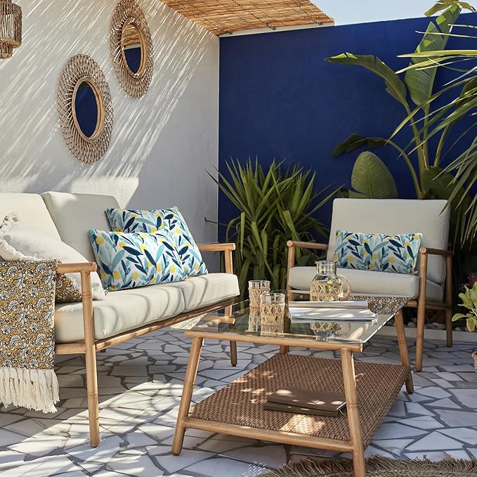 LVTXIII Outdoor/Indoor Lumbar Pillows, Decorative Patio Lumbar Cushions, Fluffy Water Repellent Garden Cushions for Home Patio Coach Sofa Use, 12×20 Inch, Pack of 2, Leaves Multi