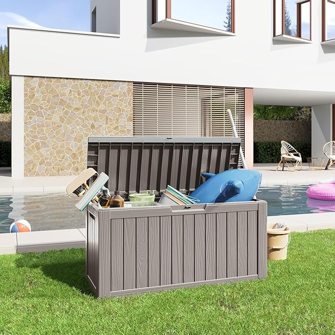 80 Gallon Resin Deck Box, Lockable Outdoor Storage Box for Patio Cushions Storage Furniture,Garden Tools, Pool Supplies, Weatherproof and UV Resistant- Grey (80 Gallon)