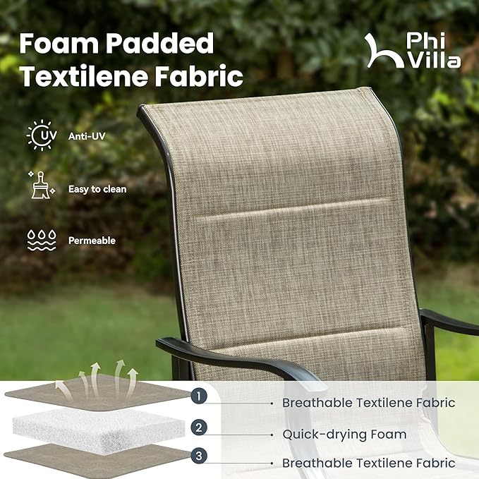 PHI VILLA 9 Piece Outdoor Dining Set for 8 Clearance, Patio Table and Chair Set with Expandable Metal Steel Table & Extra Large High Back Armrest Dining Chairs for Patio, Deck, Yard