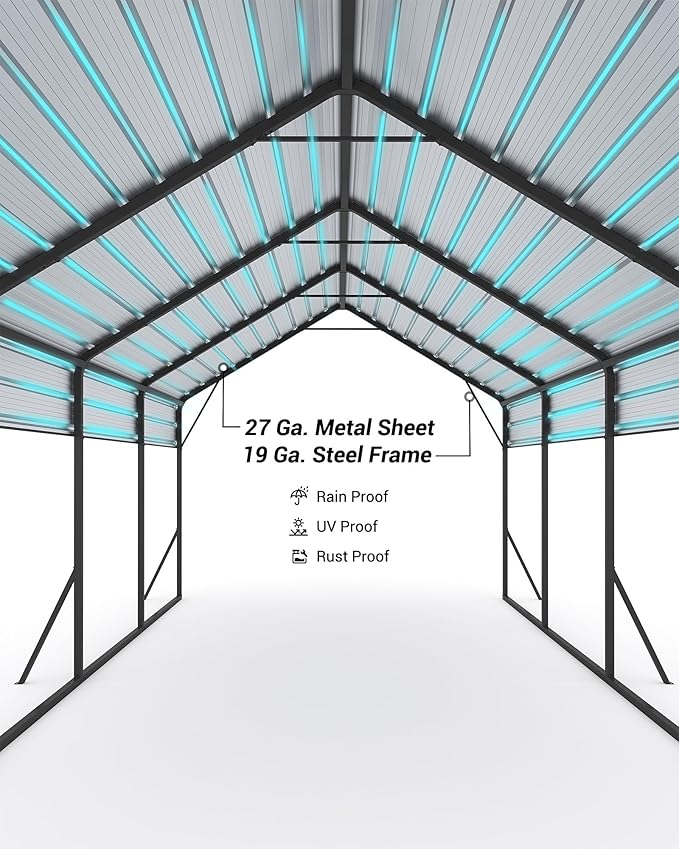 13'x21'x11' Oversized Metal Carport, Steel Heavy Duty Carport for All-Weather, Permanent Shelter for Bass Boats, Pickup Trucks, and Tractors, N.W. 660 Lbs