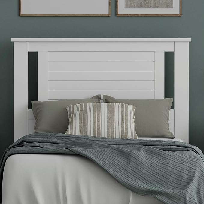 Serene Poplar Wood Twin Headboard, Modern Farmhouse Panel with Horizontal Scoring, Twin Size Headboard in White, Casual Coastal Style, Easy Assembly, Quality Materials