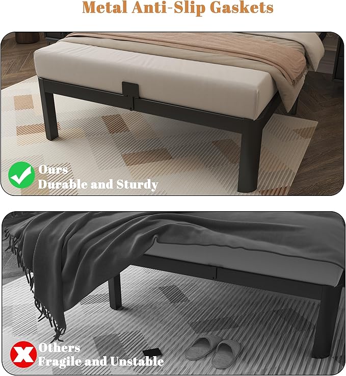 16 Inch Twin Bed Frames, Black Twin Metal Bed Frame with Anti-Slip Baffles, No Box Spring Needed, Heavy Duty Steel Platform Supprt, Rounded Corner Design, Storage Space, Noiseless