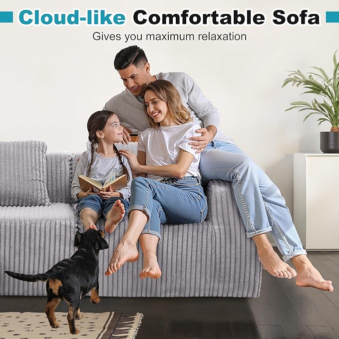 Sectional Couches for Living Room 125" L Shaped Cloud Couch Modern Modular Sectional Sofa Bad, Boneless Couch Oversized with Deep Seat, No Assembly Required, Light Gray