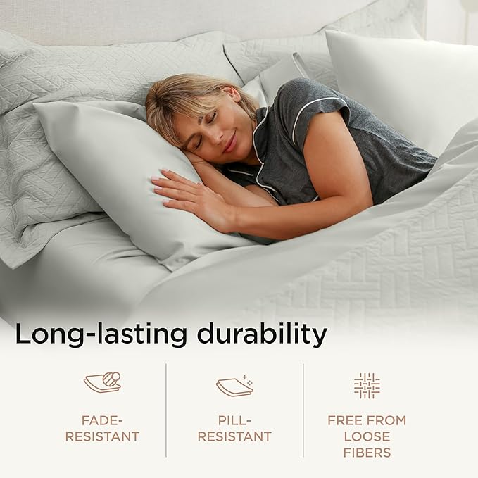 Threadmill Luxury 800 Thread Count 100% Cotton Sheets - Sateen Weave Twin XL Bed-Sheets, Better Than Egyptian Cotton,3 Pc Solid Bedding Set (Light Grey), Fits 15" Deep Pocket