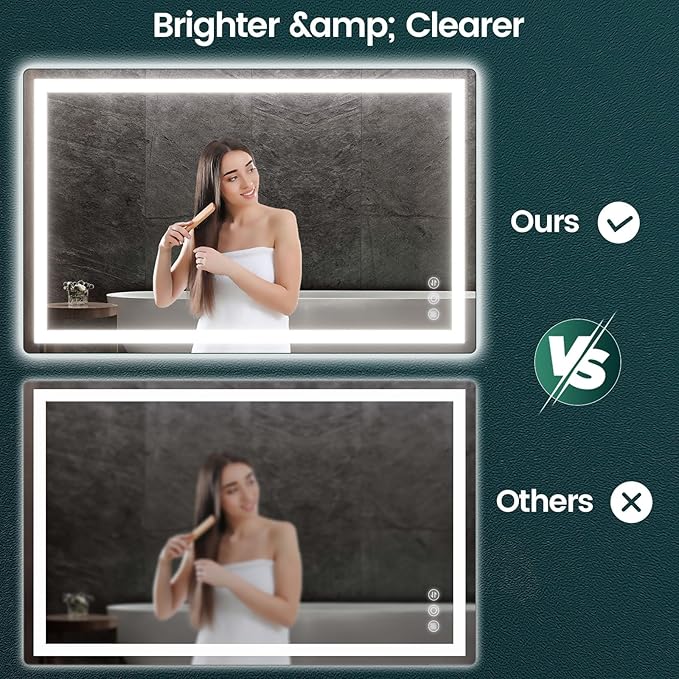 30"x 48" LED Mirror for Bathroom with Frontlit and Backlit, Anti-Fog, 3 Colors Temperature & Dimmable, Wall Mounted Bathroom Mirror