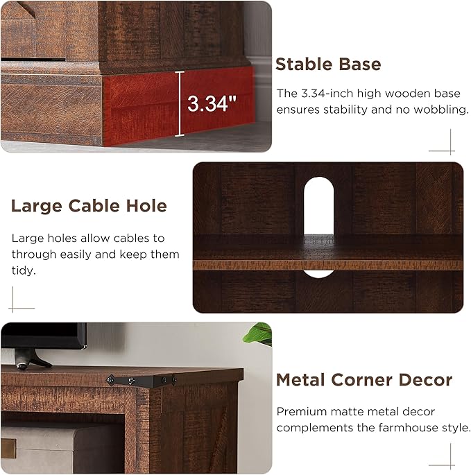 OKD Fireplace TV Stand for 65+ Inch TV, 33" Tall Highboy Farmhouse Entertainment Center w/ 23'' Electric Fireplace, Rustic Media Console w/Sliding Barn Door for Living Room, Reclaimed Barnwood Color
