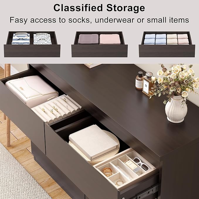 Simply Modern 6-Drawer Dresser, Chest of Drawers for Bedroom, Living Room, Hallway, and Entryway - Large Storage Cabinet with Smooth Metal Rails - Retro Brown