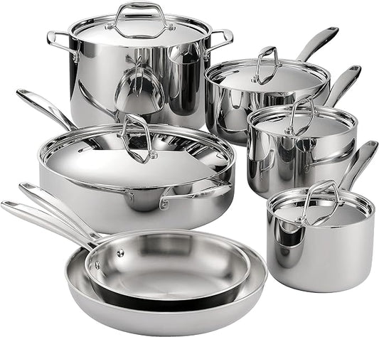 Tramontina Signature Tri-Ply Clad Stainless Steel 12-Piece Cookware Set with Lids, Pots and Pans Kitchen Set, Induction-Ready, Dishwasher-Safe, NSF-Certified, Made in Brazil