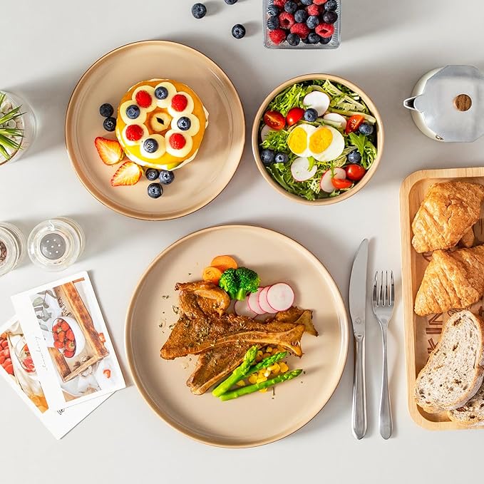 vancasso ONION Ceramic Plates and Bowls Sets, 18 Pieces Brown Dinnerware Sets for Kitchen, Reactive Glaze Dishes Set for 6, Dishwasher and Microwave Safe